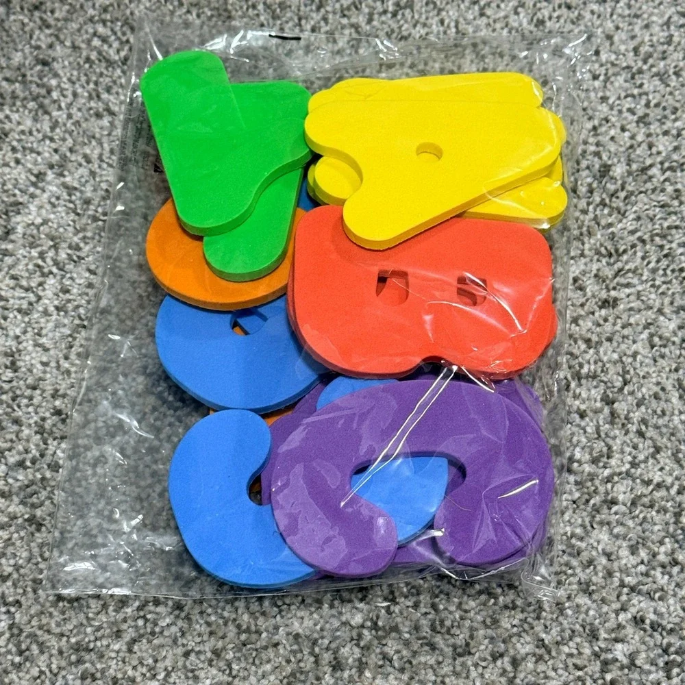 Comfylife Kids Play Organizer Set 2 Bath Toy Nets 36 Foam Letters Numbers White